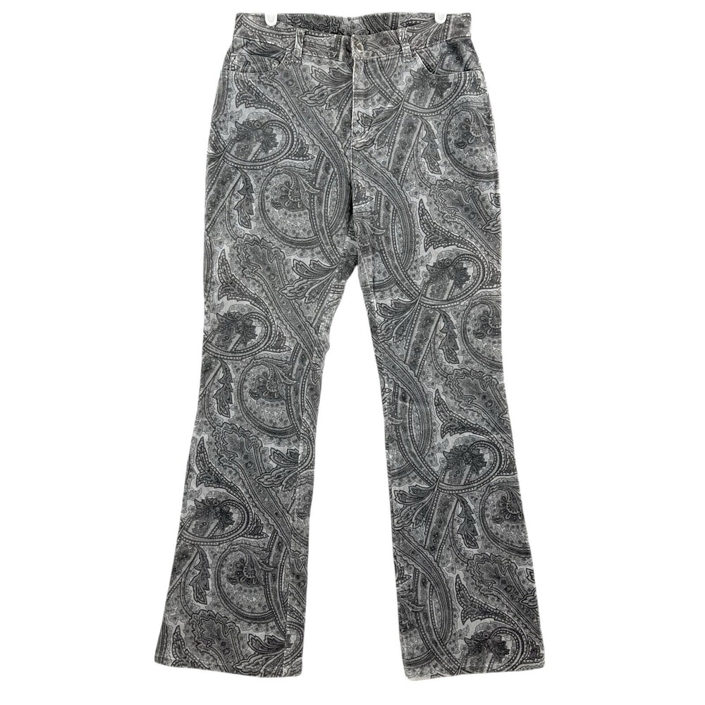 Jones New York Women's Grey Floral Velvet Pants Size 6 Stretch Boot Cut Mid Rise